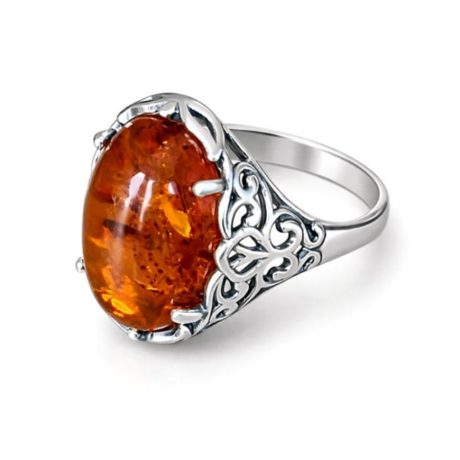Sterling silver ring with Baltic amber PK 2166 | Polcarat Design