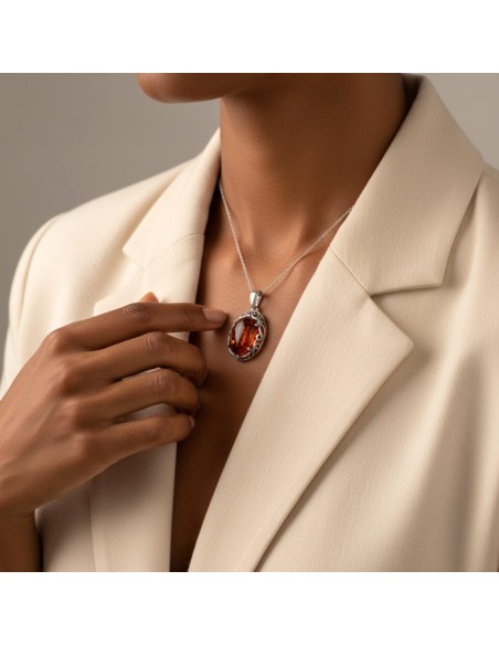 Sterling silver pendant with Baltic amber W 2166 | Polcarat Design