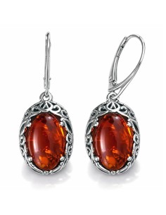 Sterling silver drop earrings with Baltic amber K 2166
