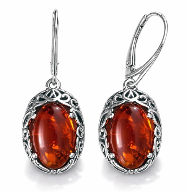 Sterling silver drop earrings with Baltic amber K 2166