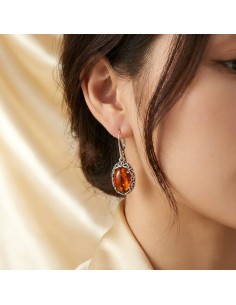 Sterling silver drop earrings with Baltic amber K 2166 2