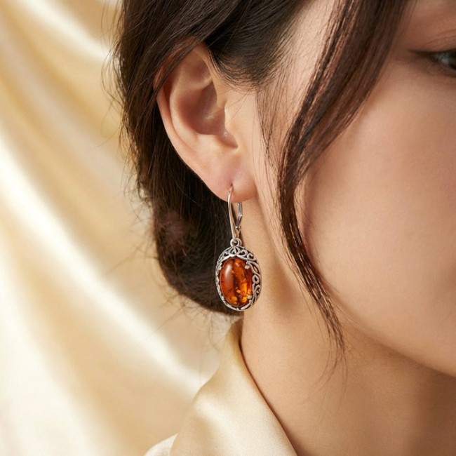 Sterling silver drop earrings with Baltic amber K 2166