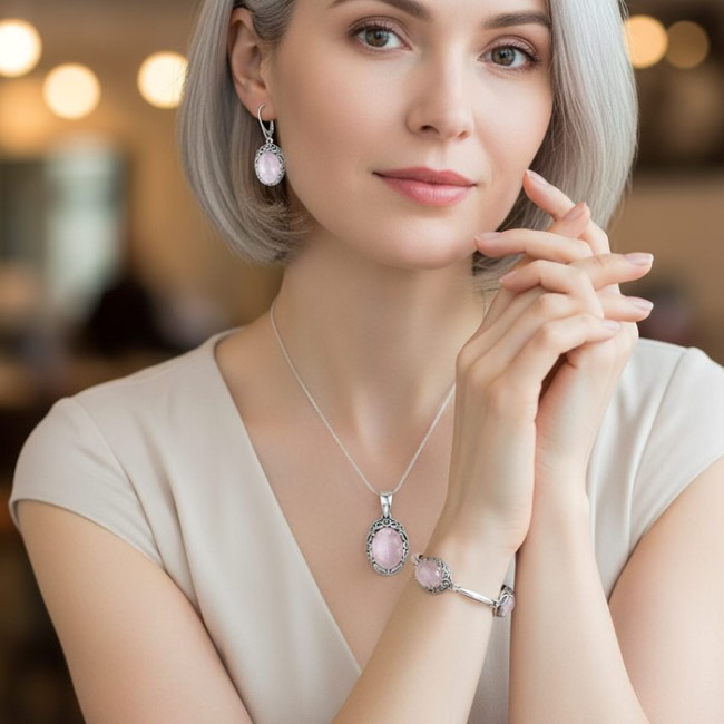 Sterling silver bracelet with rose quartz L 2166 | Polcarat Design
