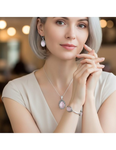 Sterling silver bracelet with rose quartz L 2166 | Polcarat Design