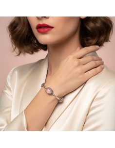 Elegancka Srebrna Bransoletka z Naturalnym Kwarcem Różowym L 2166 2