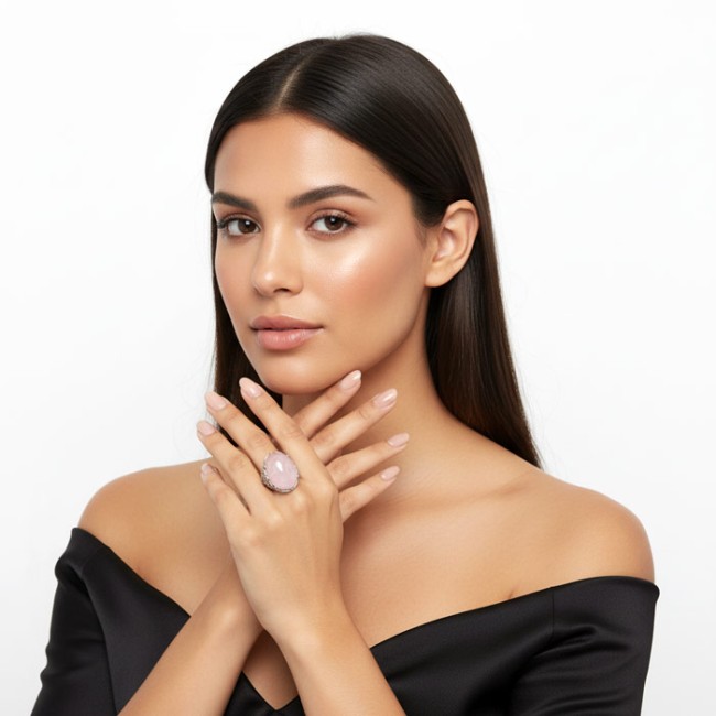 Elegancki Pierścionek Srebrny z Naturalnym Kwarcem Różowym PK 2166 – Delikatna Biżuteria na Prezent|Polcaratdesign.pl Biżuteria