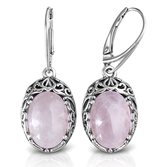 Sterling silver drop earrings with rose quartz K 2166