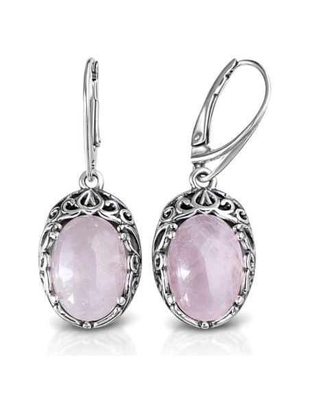 Sterling silver drop earrings with rose quartz K 2166