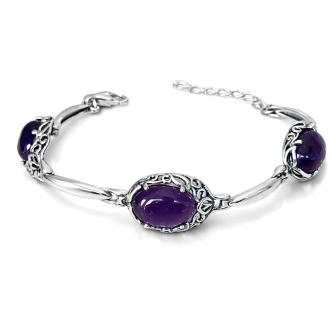 Elegancka Srebrna Bransoletka z Naturalnym Ametystem L 2166