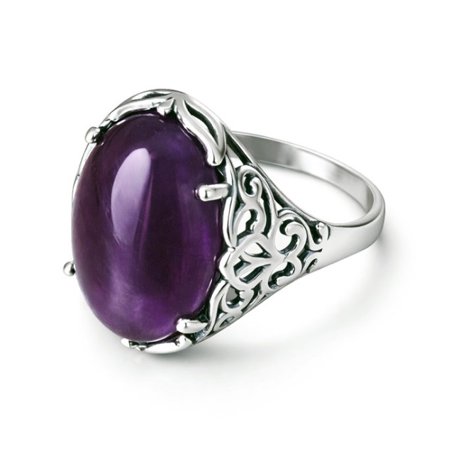 Elegancki Pierścionek Srebrny z Naturalnym Ametystem PK 2166 | Królewski Fiolet i Symbol Mądrości|Polcaratdesign.pl Biżuteria