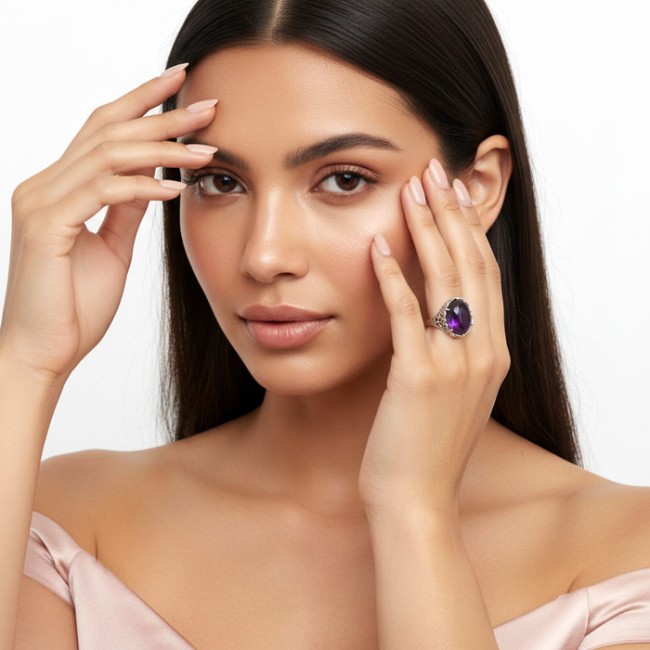 Elegancki Pierścionek Srebrny z Naturalnym Ametystem PK 2166 | Królewski Fiolet i Symbol Mądrości|Polcaratdesign.pl Biżuteria