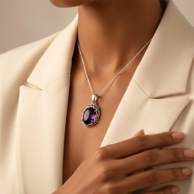 Elegancka Srebrna Zawieszka z Naturalnym Ametystem W 2166 – Królewski Talizman Kolekcjonerski|Polcaratdesign.pl Biżuteria