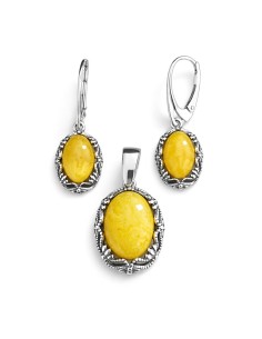 Silver set with green amber KPL 1978 Polcarat Design