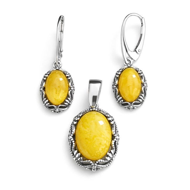 Silver set with green amber KPL 1978 Polcarat Design