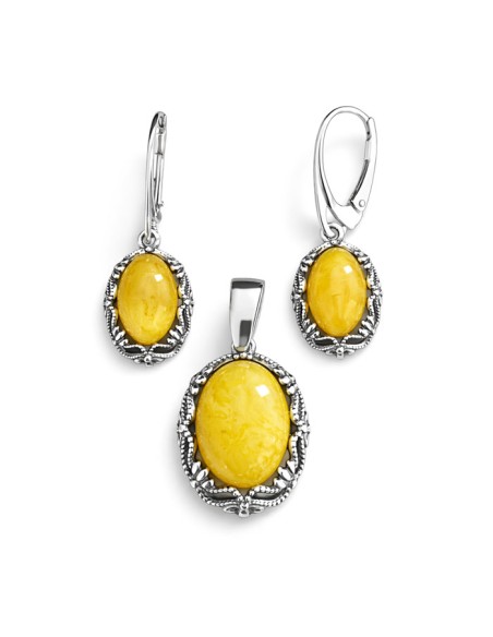 Sterling silver set with milky amber KPL 1978 | Polcarat Design