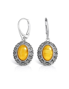 Sterling silver earrings with milky amber K 1740 | Polcarat Design