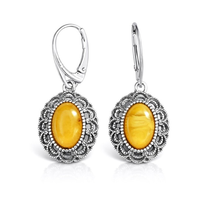Sterling silver earrings with milky amber K 1740 | Polcarat Design