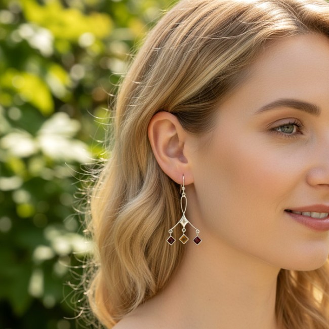 Silver earrings with amber BU 096