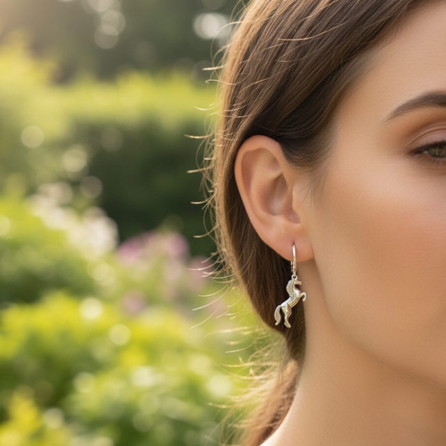 Silver earrings Horse oxidized K 1780