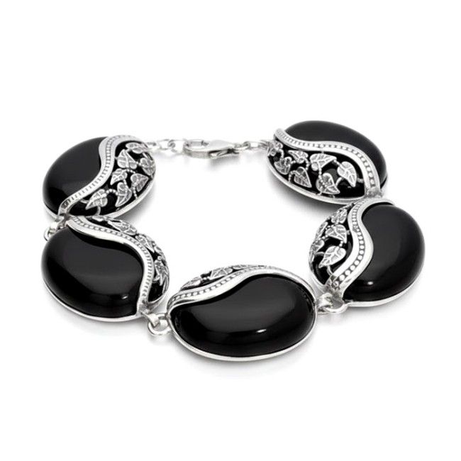 Sterling silver bracelet with onyx L 1716 | Polcarat Design