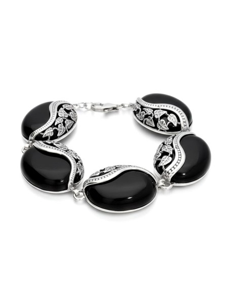 Srebrna bransoletka z onyksem – elegancka biżuteria ze srebra 925 L 1716|Polcaratdesign.pl Biżuteria