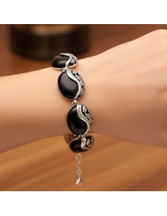 Sterling silver bracelet with onyx L 1716 | Polcarat Design 2
