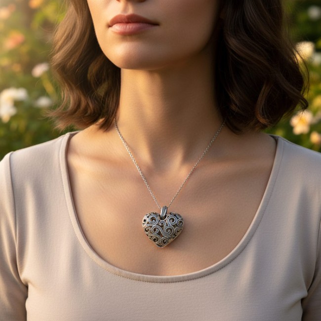 Silver oxidized pendant HEART W 1262