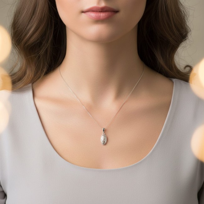 Srebrny rodowany wisiorek płatki w owalu W 1853|Polcaratdesign.pl Biżuteria