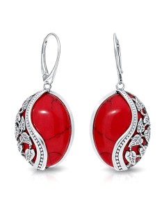 Silver oxidized earrings with corals K 1716 coral 2