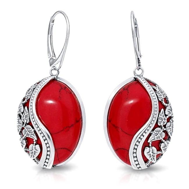 Silver oxidized earrings with corals K 1716 coral