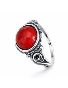 Pierścionek srebrny z rekonstruowanym koralem