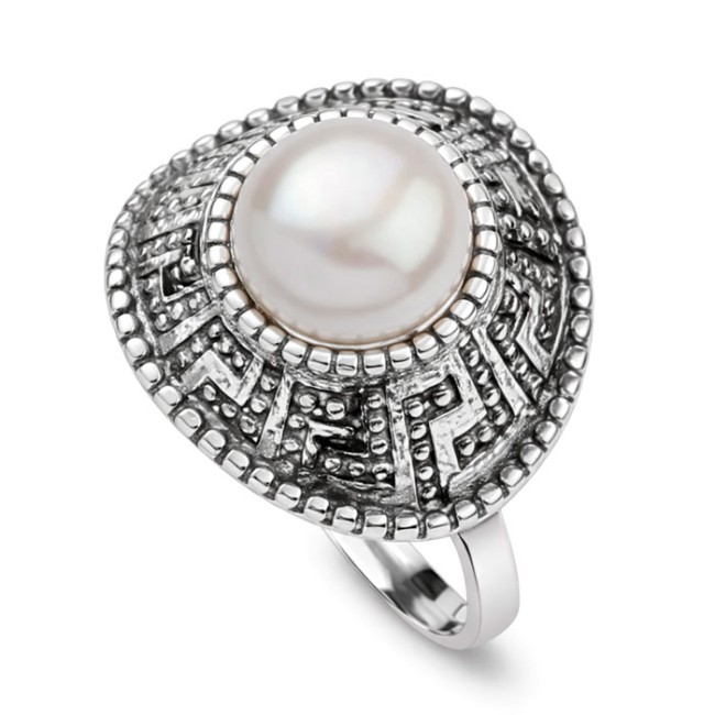 Pierścionek srebro oksydowane perła PK 1724