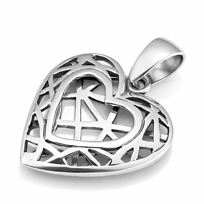 Silver Heart Pendant with Pattern W 1134