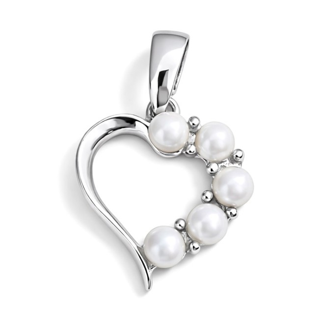 Silver, rhodium-plated pendant with cubic zirconia HEART WT 051