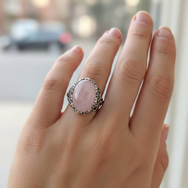 Sterling silver ring with rose quartz PK 441 | Polcarat Design