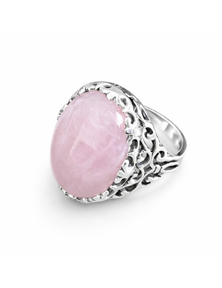 Pierścionek z naturalnym różowym kwarcem