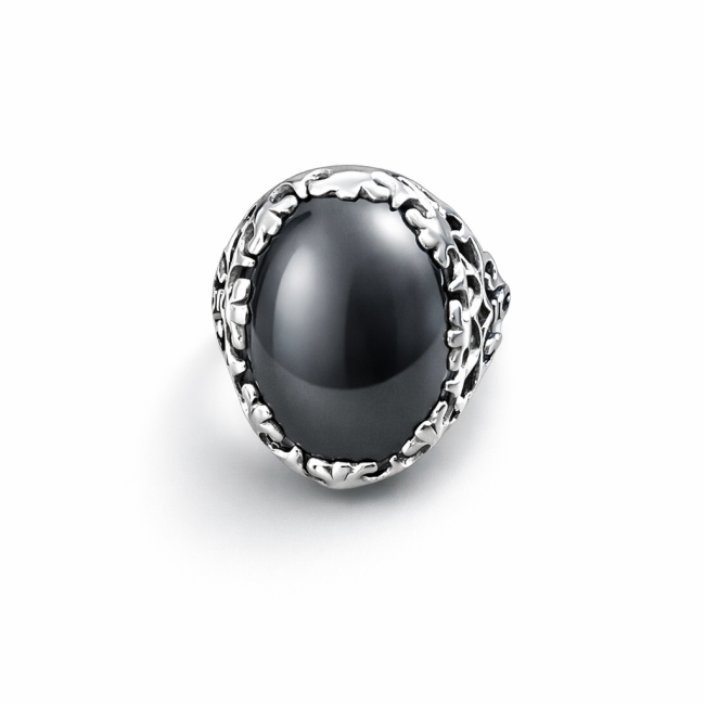 Sterling silver ring with striped flint PK 441 | Polcarat Design