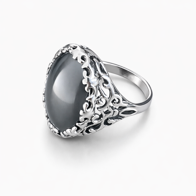 Sterling silver ring with striped flint PK 441 | Polcarat Design