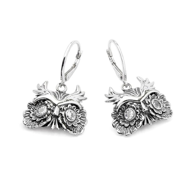 Silver earrings with zircons OWL K 1666