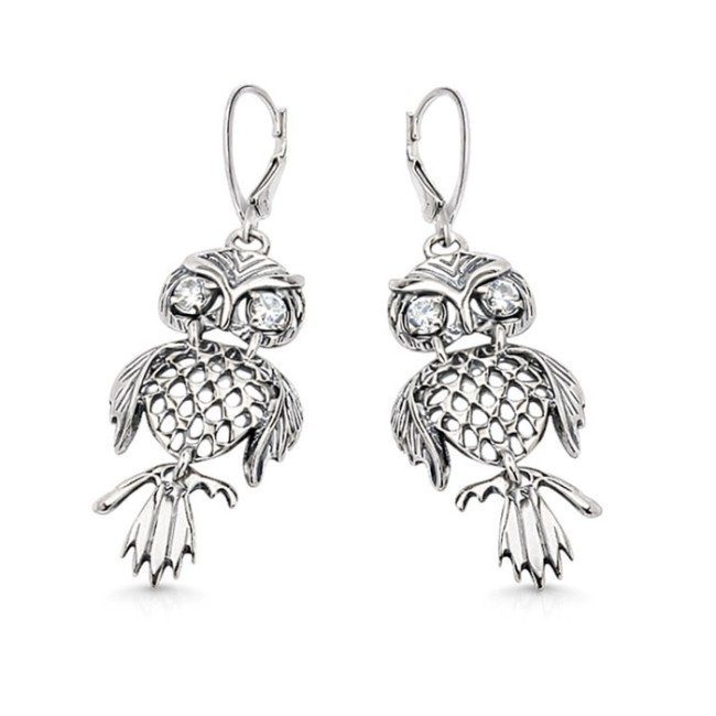 Silver earrings with zircons OWL K 1166