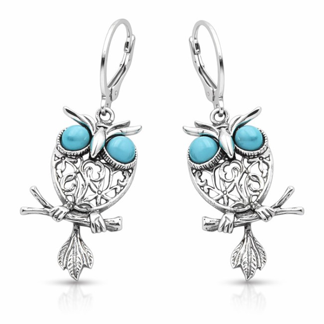 Silver earrings with turquoises OWL K 1669