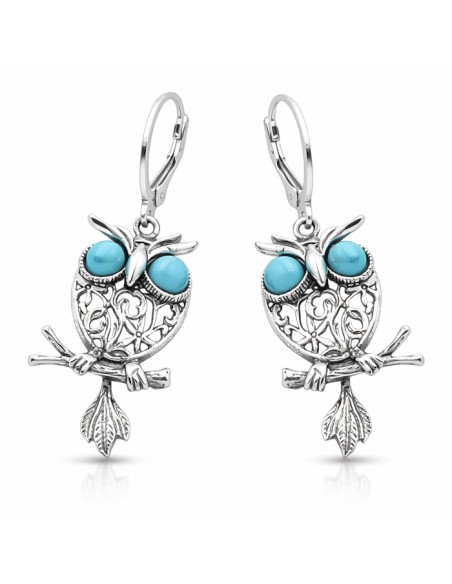 Silver earrings with turquoises OWL K 1669