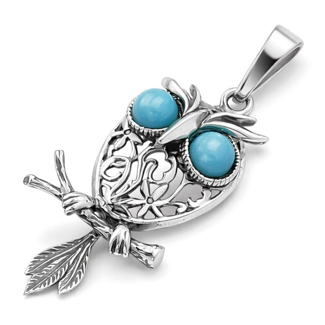 Silver pendant with turquoises OWL W 1669