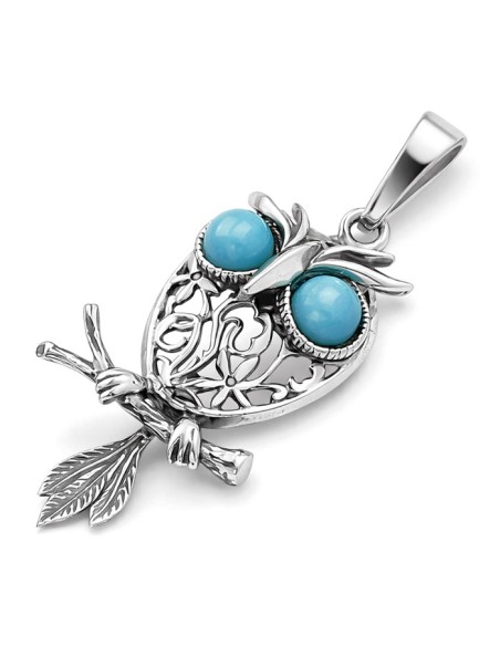 Silver pendant with turquoises OWL W 1669