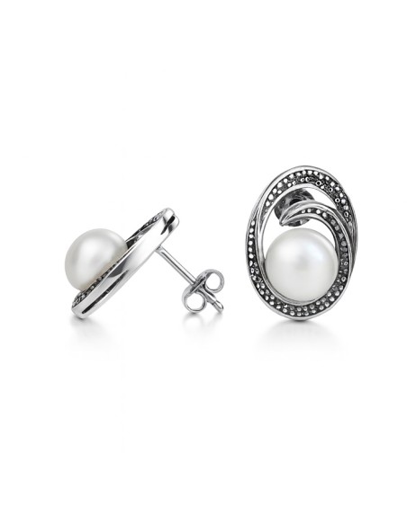 Sterling silver stud earrings with cultured pearl K2 1561