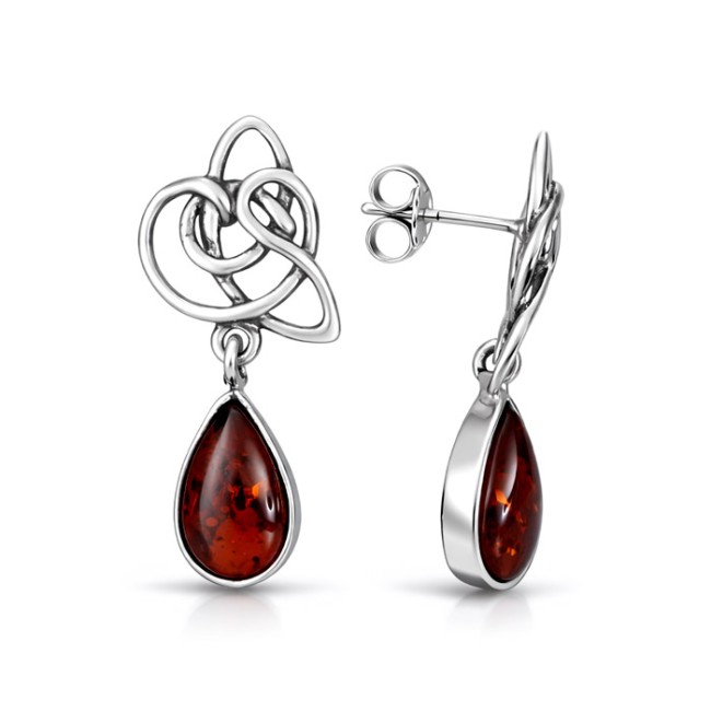Silver Earrings with Amber BK 008