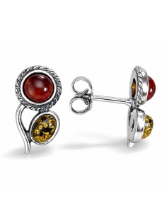 Kolczyki srebrne z bursztynem koniakowym i zielonym – Polcarat Design