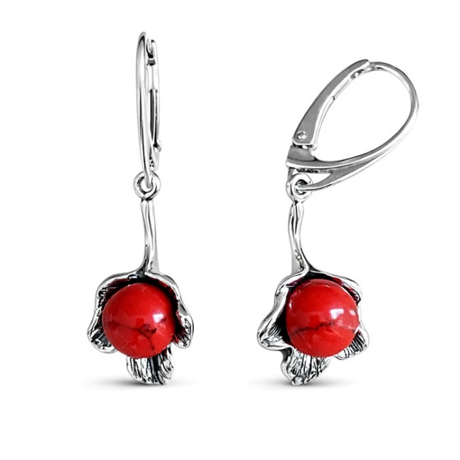 1557 Coral Sterling Silver Earrings