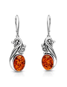 Silver oxidized earrings with amber K 1992