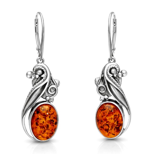 Silver oxidized earrings with amber K 1992